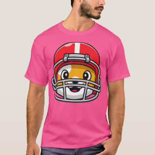 Cute Head Cat Wearing Rugby Helmet Cartoon T-Shirt