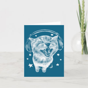 Cute Headphones Cat Funny Y2k Nge Silly Graphic Me Card