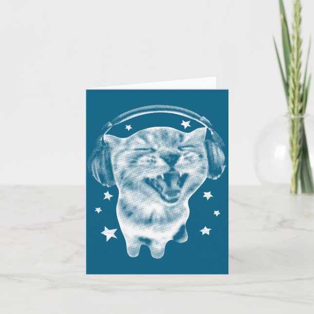 Cute Headphones Cat Funny Y2k Nge Silly Graphic Me Card (Front)