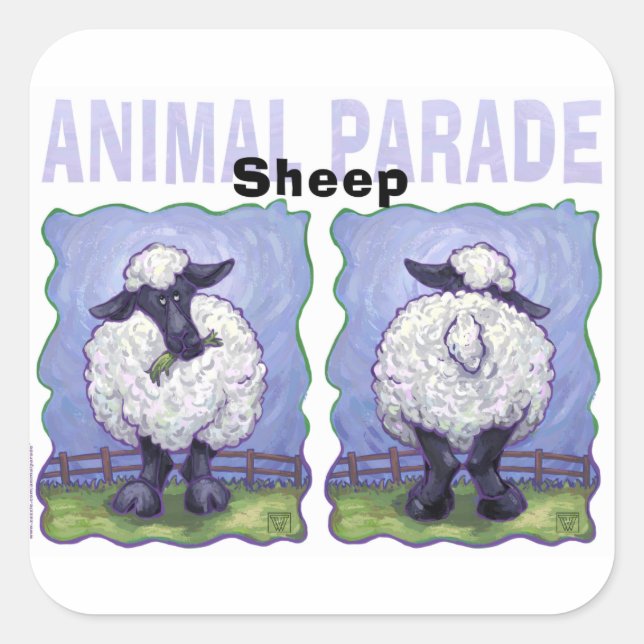 Cute Heads and Tails Sheep Square Sticker (Front)