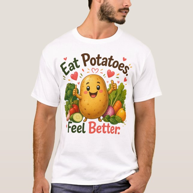 Cute Healthy Potato Cartoon Design T-Shirt (Front)