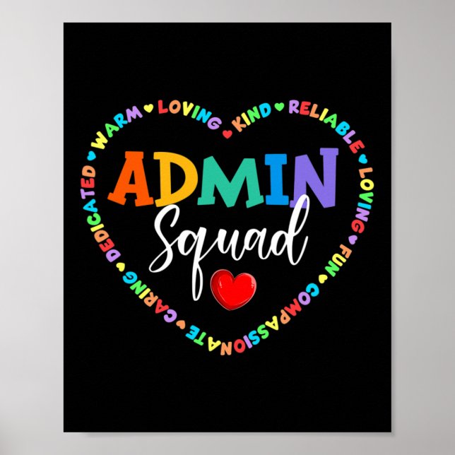 Cute Heart Admin Squad Fun First Day of School  Poster (Front)