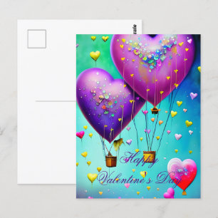Cute heart air balloons valentine postcard