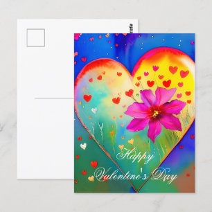 Cute heart and flower valentine postcard