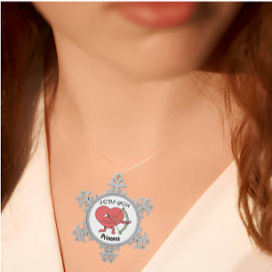 Cute Heart Archer with 'Love You Princess' Design Snowflake Pewter Christmas Ornament