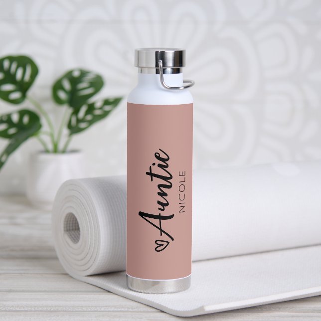 Cute Heart Auntie Personalised Pink Taupe Water Bottle (Yoga)