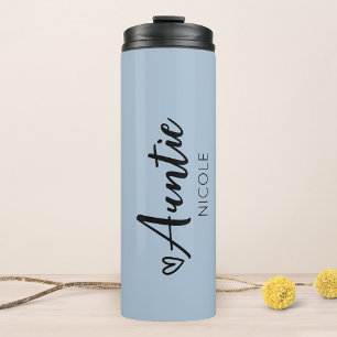 Cute Heart Auntie Personalized Dusty Blue Thermal Tumbler