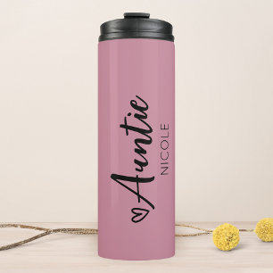 Cute Heart Auntie Personalized Dusty Mauve Thermal Tumbler