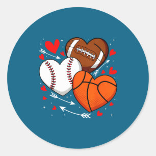 Cute Heart Baseball Basketball Football Classic Round Sticker