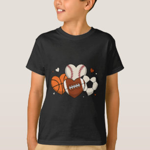 Cute Heart Baseball Basketball Football Soccer Fan T-Shirt