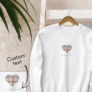 Cute Heart Beige Scottish Tartan Sweatshirt