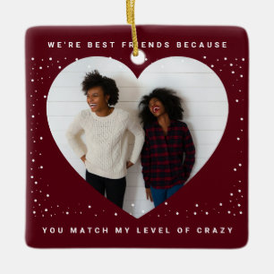 Cute Heart Best Friend Snowfall Holiday Ceramic Ornament