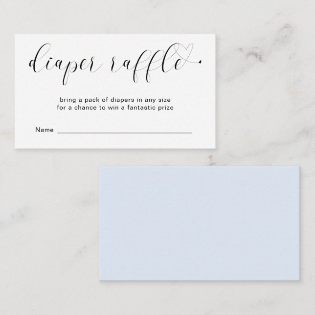 Cute Heart Blue Boy Diaper Raffle Baby Shower Enclosure Card (Front/Back)