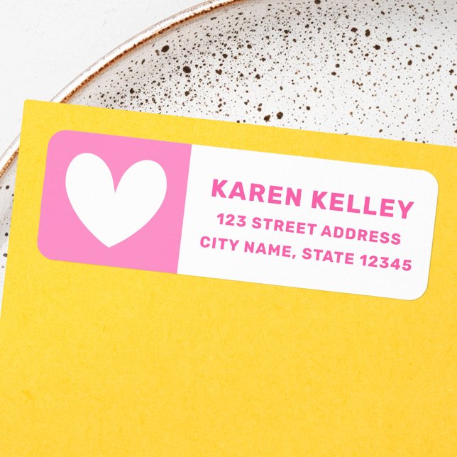 Cute heart bold pink white return address (Cute heart bold pink white return address label)