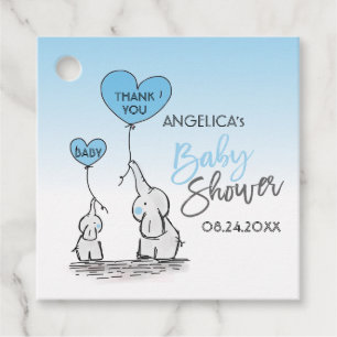 Cute Heart BOY Blue Elephant Mummy & Baby Shower Favour Tags