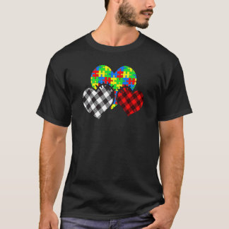 Cute Heart Buffalo Plaid Heart Puzzle Piece Autism T-Shirt