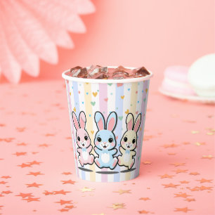 Cute Heart Bunny Hoppers Baby Shower Paper Cups