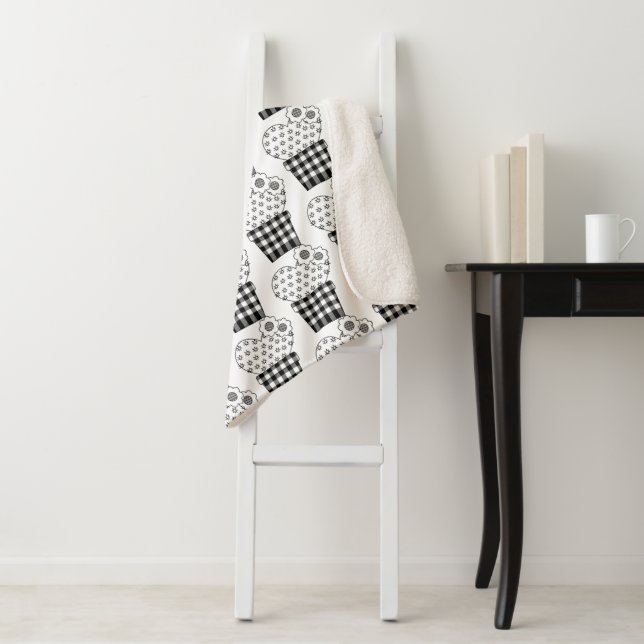 Cute Heart Cactus Plaid Plant Pot Pattern Sherpa Blanket (In Situ)