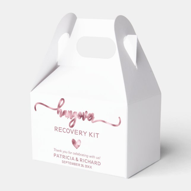 Cute Heart Calligraphy Wedding Hangover Kit Favour Box (Front Side)