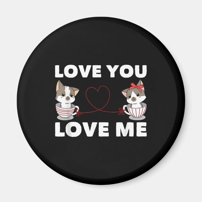 Cute Heart Cat Love Romantic Couple Kitten Gift Magnet (Front)
