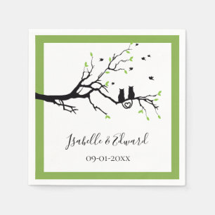 Cute Heart "Cats In Love" In Tree Green Wedding Napkin
