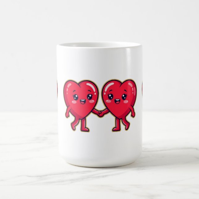 Cute Heart Characters Holding Hands Coffee Mug (Center)