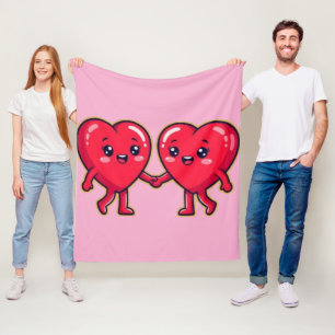 Cute Heart Characters Holding Hands Fleece Blanket