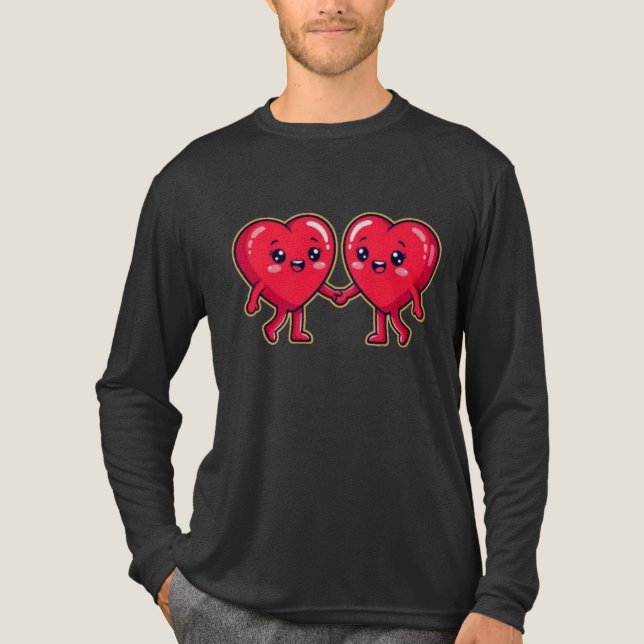 Cute Heart Characters Holding Hands Tri-Blend Shirt (Front)