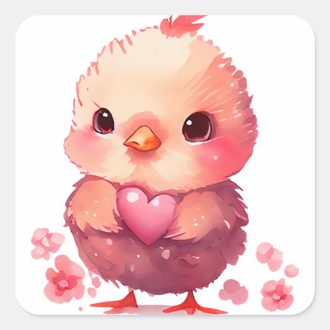Cute Heart Chick Valentine Square Sticker (Front)