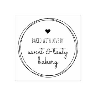 Cute Heart & Circles Baked With Love Custom Name Rubber Stamp