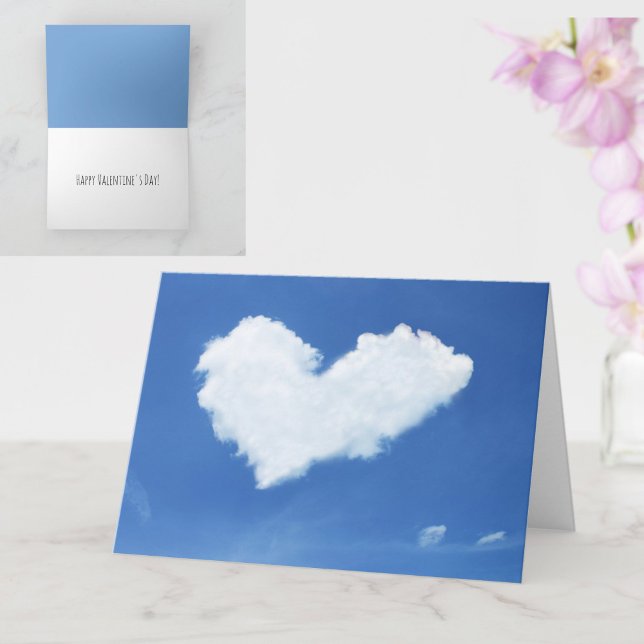 Cute Heart Cloud Blue Sky Modern Valentine's Day Card (A cute, modern Valentine's Day card featuring a white cloud in a blue sky. Inside may be customized.)