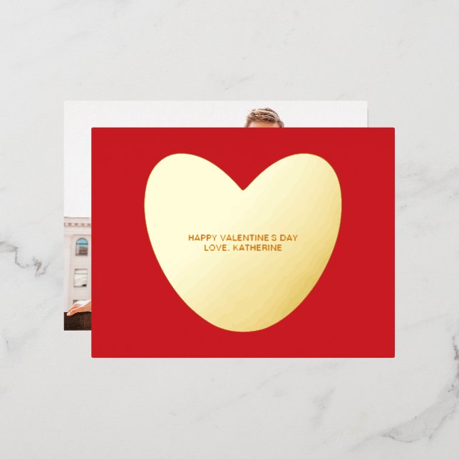 Cute heart custom text photo Valentine's Day Foil Holiday Postcard (Front/Back)