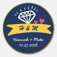 Cute Heart Diamond Wedding Favour Monogram Sticker