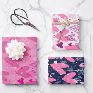 Cute Heart Doodle Pattern Pink Blue Valentines Day Wrapping Paper Sheet