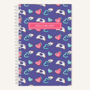 Cute Heart Doodle Pattern Retro Teen Love Purple Notebook