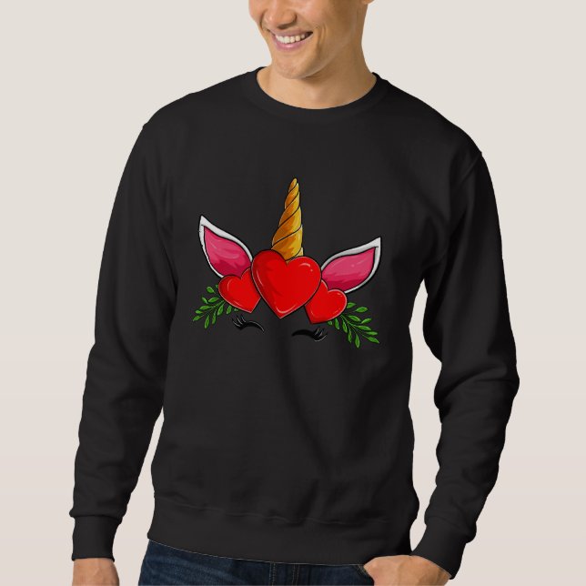 Cute Heart Face Unicorn Apparel Valentines Day Wom Sweatshirt (Front)