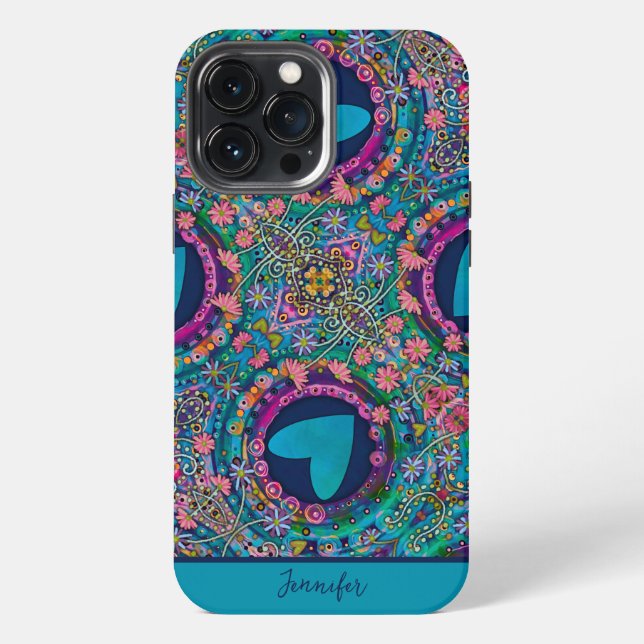 Cute Heart Flowers Girly Fun Custom Pattern  iPhone Case (Back)