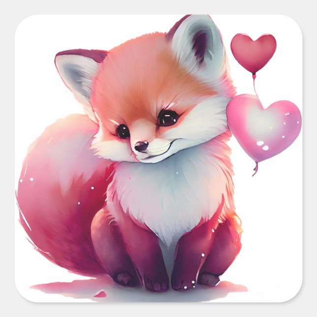Cute Heart Fox Valentine  Square Sticker (Front)