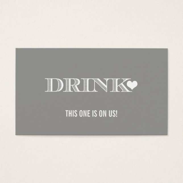 Cute Heart Grey Wedding Drink Ticket (Front)
