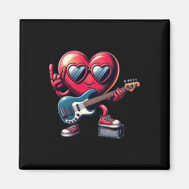 Cute Heart Guitar Players Kids Mens Guitar Valenti Magnet (Front)