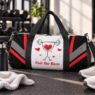 Cute Heart Gym Workout Feel the Burn Design Duffle Bag