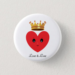 Cute heart happy face & crown 3 cm round badge