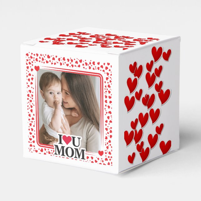 Cute HEART I LOVE YOU MOM Mother's Day Photo Gift Favour Box (Front Side)