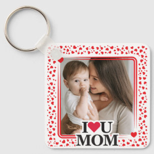 Cute HEART I LOVE YOU MOM Mother's Day Photo Gift Key Ring