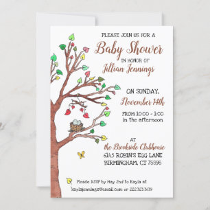 Cute Heart Leaves and Bird Nest Baby Shower Invitation