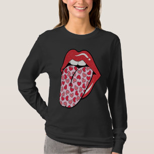Cute Heart Lips Tongue Retro Valentines Day Matchi T-Shirt