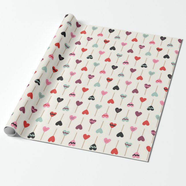 Cute Heart Lollipop Love Candy Wrapping Paper (Unrolled)