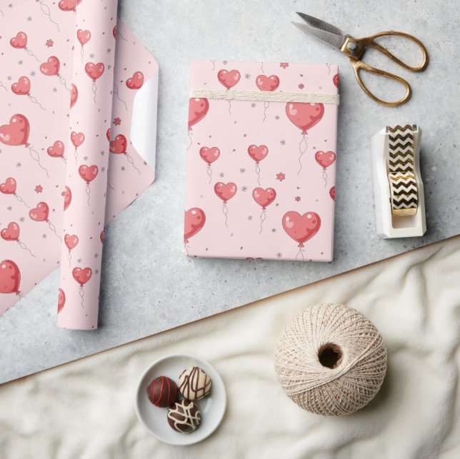 Cute Heart Love Balloons  Wrapping Paper (Crafts)