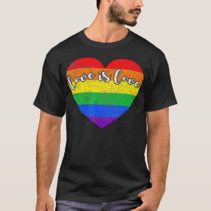 Cute Heart Love Is Love Rainbow LGBT Lesbian Gay P T-Shirt