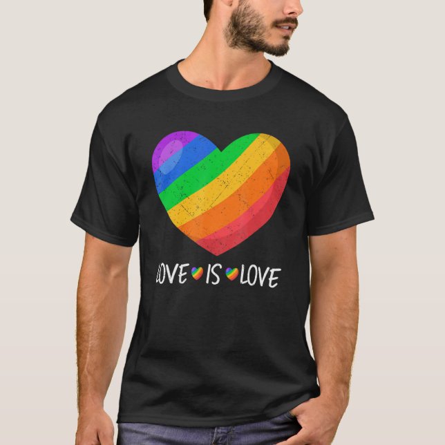 Cute Heart Love Is Love Rainbow Lgbt Lesbian Gay P T-Shirt (Front)